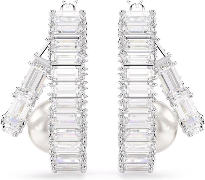 Produktbild Swarovski x Ariana Grande Kreolen Kristallperle Baguette Schliff Weiss Rhodiniert (Swarovski Metall)