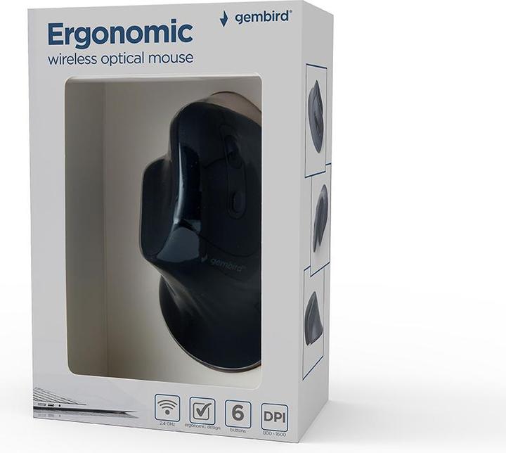 Immagine prodotto Gembird Mouse ergonomico a 6 pulsanti nero (Senza fili)