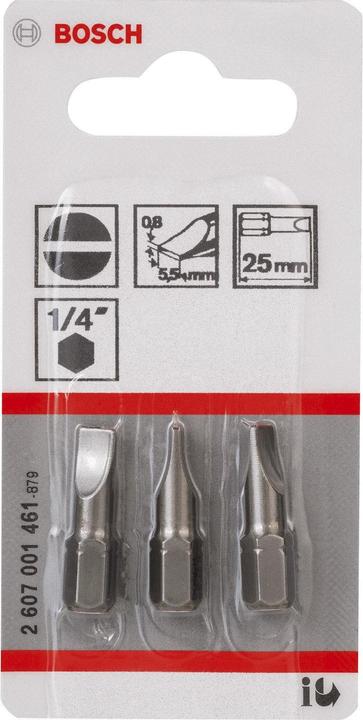 Produktbild Bosch Professional Zubehör Schrauberbit Extra-Hart S 0,8 x 5,5, 25 mm, 3er-Pack (0,8 x 5,5)