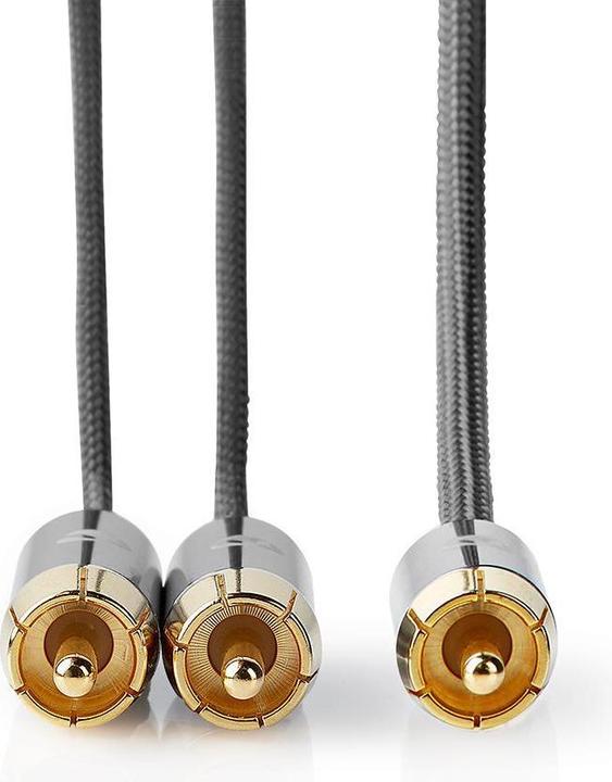 Actual product image Nedis Subwoofer Cable | RCA | 2x RCA Plug | Gold Plated | 3.00 m | Round | 4.5 mm | Grey / Gun Metal (3 m)