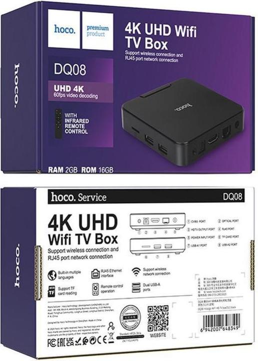 Produktbild Hoco Headphone with microphone TV box WiFi HD DQ08 black (16 GB, Android 10)