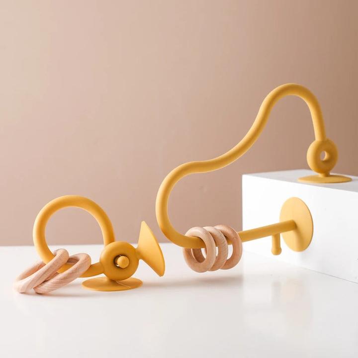 Immagine prodotto Activity Board Anello di legno per bambini, morbido giocattolo da dentizione in silicone senza BPA per bambini che