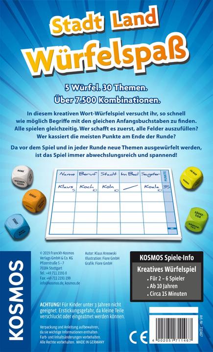 Actual product image Kosmos City Country Dice Fun (German)
