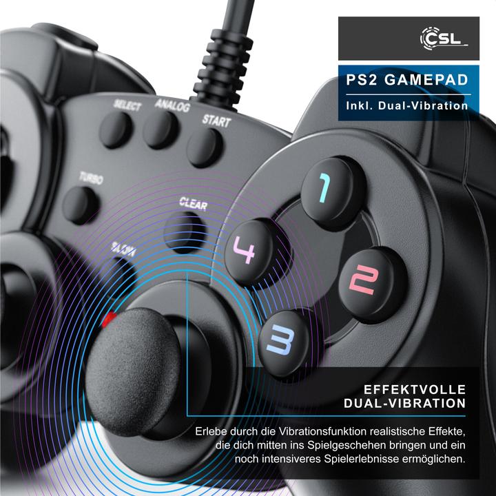 Actual product image CSL 2x PlayStation controller, PS2 gamepad with dual vibration (rumble effect), precision & comfort (PS2)