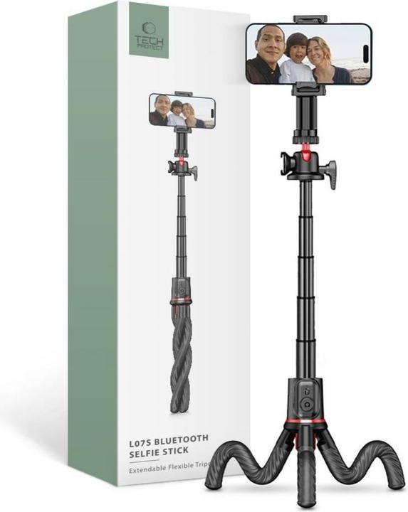 Actual product image Tech-Protect L07S Bluetooth selfie stick with flexible tripod up to 54cm and 360 head - black