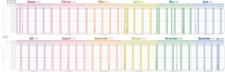 Image du produit Calendrier de l'équipe et des vacancesA4quer'Rainbow'Perforation Euro2026 (Allemand)