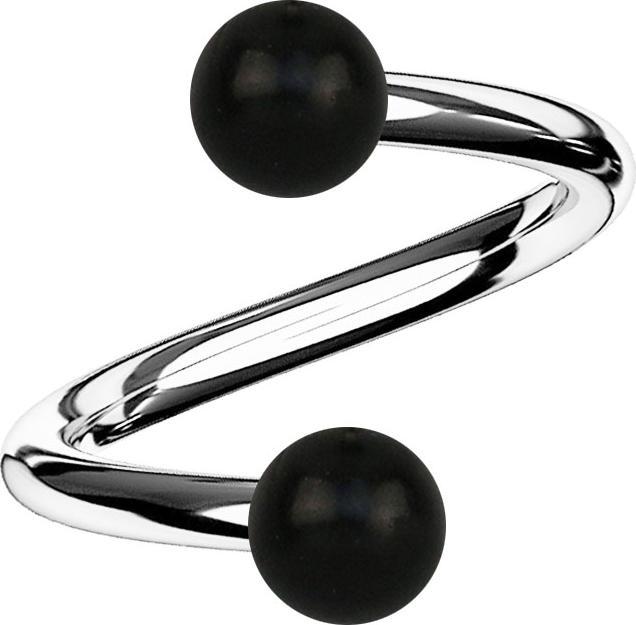 Actual product image Star Piercing Silver spiral with two balls made of Areng wood (without brass, Organic, Surgical steel 316L)