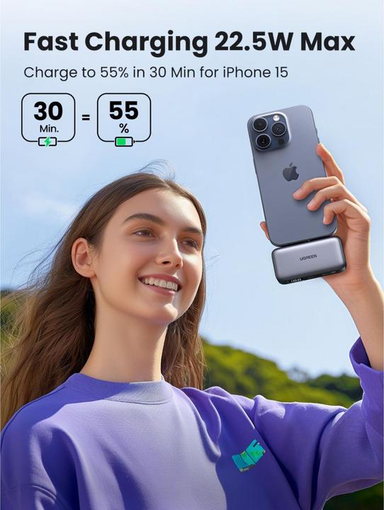 Produktbild Ugreen 5000mAh Power Bank with Built-in USB-C Connector (5000 mAh, 22.50 W, 18 Wh)