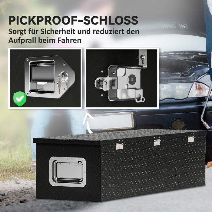 Image du produit Swisshandel24 Stabile Aufbewahrungskiste, Alu, Seitengriffe, Schloss, Werkzeugkasten, 99x33x25,5 cm, schwarz
