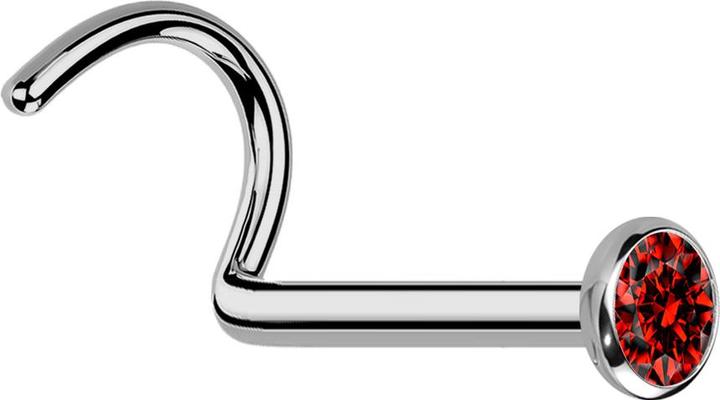 Produktbild Star Piercing Nasenstecker gebogen silber mit flacher Halbkugel Kristall rot (ohne Messing, Titan G23)