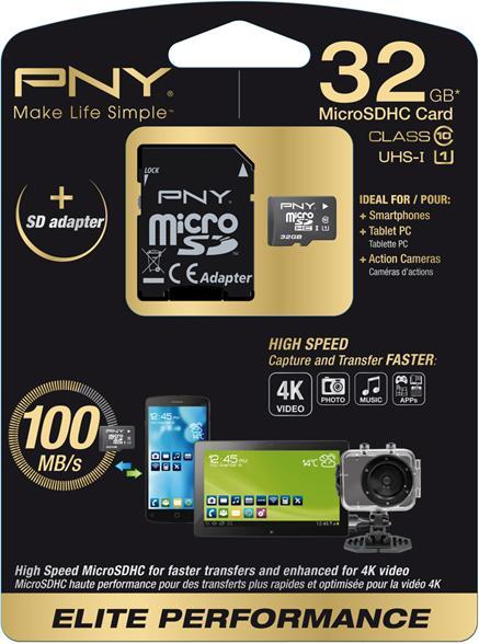 PNY microSDHC Card 32GB,, UHS-I Elite-Perf (32 GB, microSDHC, U1, UHS-I)