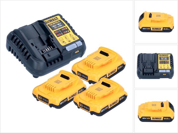 DeWalt DCB 1104 D3 Battery Starter Set 12 V / 18 V 3x Battery 2.0 Ah + DCB 1104 Charger (18 V)