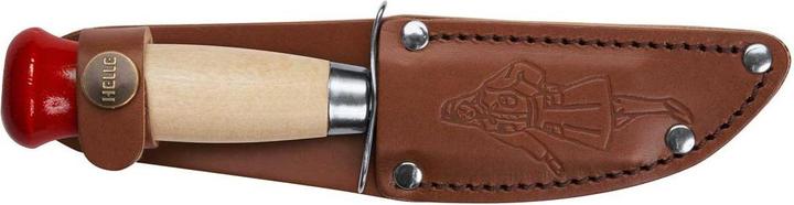 Produktbild Helle Gürtelmesser SPEIDER 04P, rostfrei, 12C27 Stahl, Fingerschutz, Birkenholz, Lederscheide mit P (9 cm)
