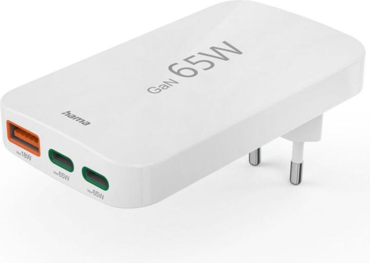 Produktbild Hama Schnellladegerät, 2x USB-C, 1x USB-A, flaches Mini-Ladegerät, PD, 65 W, WS (65 W)