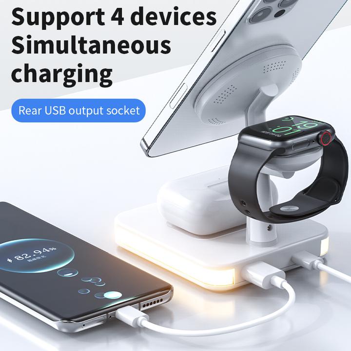 Actual product image PhoneLook Fast Charge 4 in 1 Wireless Charging Station incl. MagSafe + LED Light (25 W)