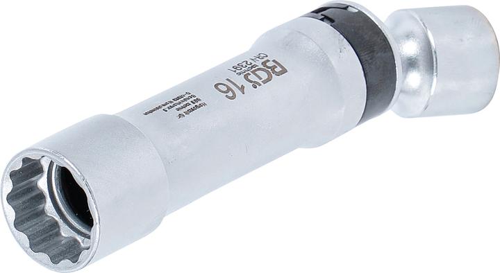 Actual product image BGS Zündkerzen-Gelenkeinsatz Zwölfkant mit Haltefeder Antrieb Innenvierkant 10 mm (3/8") SW 16 mm