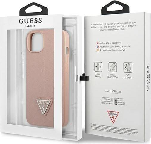 Image du produit Guess GUHCP13SPSATLP iPhone 13 mini 5.4 pouces Rouge/Rose Hard Case SaffianoTriangle Logo (Apple iPhone 13 mini)