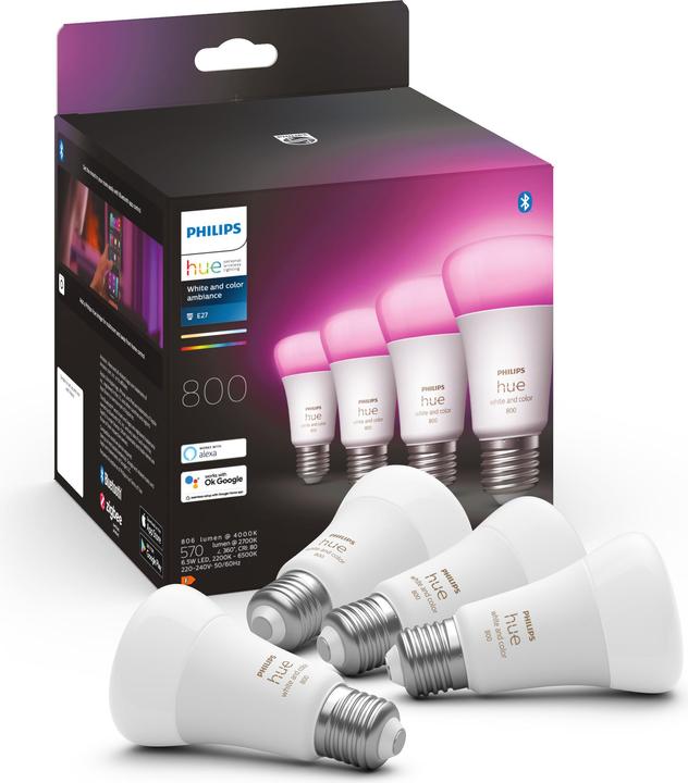 Actual product image Philips Hue White & Color Ambiance BT (E27, 6.50 W, 806 lm, 4 x, F)
