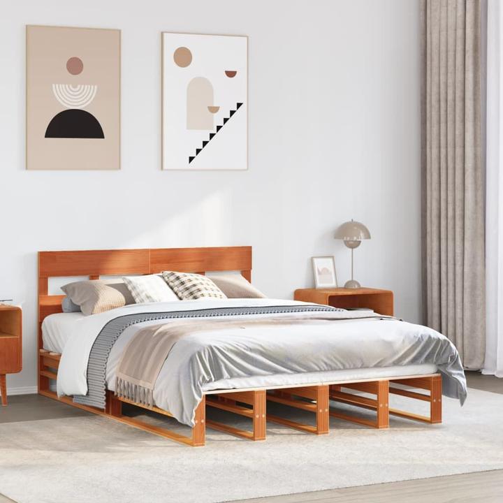 Actual product image VidaXL Solid wood bed Wooden bed Pallet bed with headboard 140x190cm pine (140 x 190 cm)
