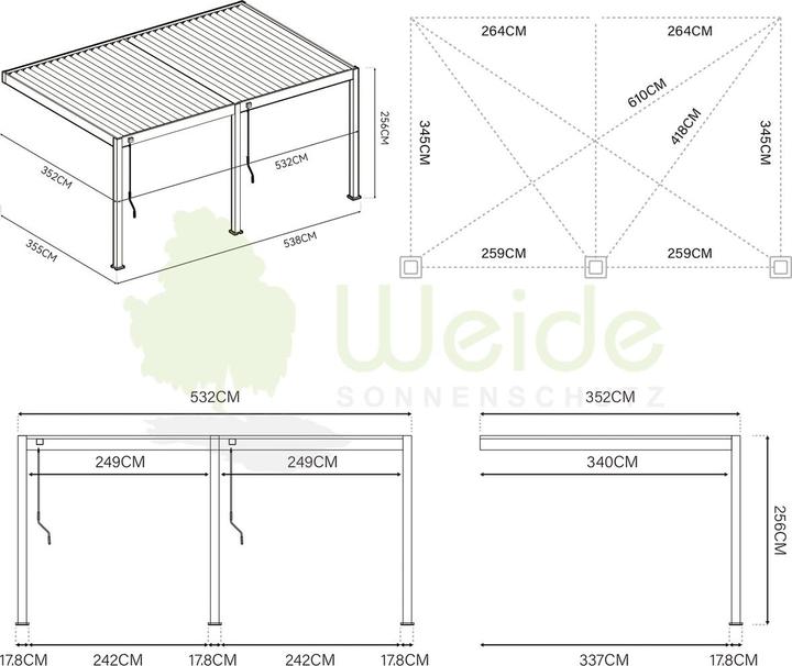 Immagine prodotto Weide Pergola a parete Deluxe Plus 3,6x5,3m Bianco (360 cm, 530 cm)