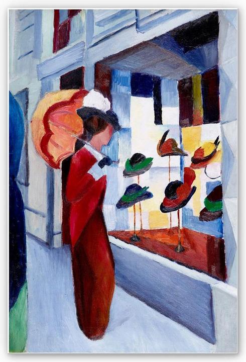 Immagine prodotto Trenddeko Macke - Donna con ombrellone davanti al negozio di cappelli (40 x 60 cm)