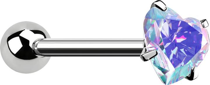 Star Piercing Barbell silber mit Kugel und Kristallherz multicolor gefasst (ohne Messing, Chirurgenstahl 316L)