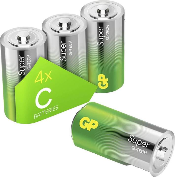 GP Batteries Super Alkaline Battery C Baby 1.5V Pack of 4 (4 pcs., C)