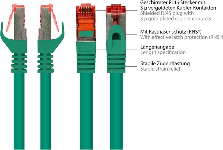 Produktbild Good Connections RNS® Patchkabel mit Rastnasenschutz, Cat. 6, S/FTP, PiMF, PVC, 250MHz, grün, 50m (PiMF, S/FTP, CAT6, 50 m)