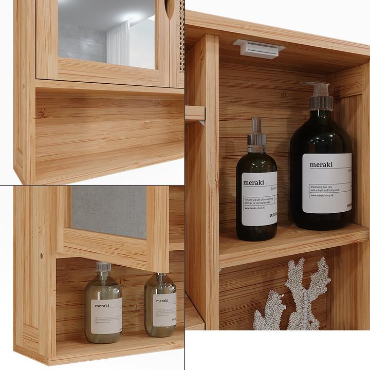 Actual product image Vichy Bathroom mirror cabinet Liora, Bamboo/rattan, 56 x 58 cm with mirror
