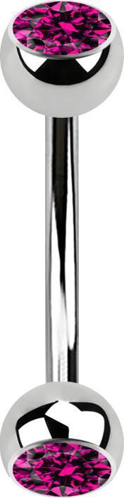 Produktbild Star Piercing Banane silber mit zwei Kugeln Kristall fuchsia (ohne Messing, Chirurgenstahl 316L)