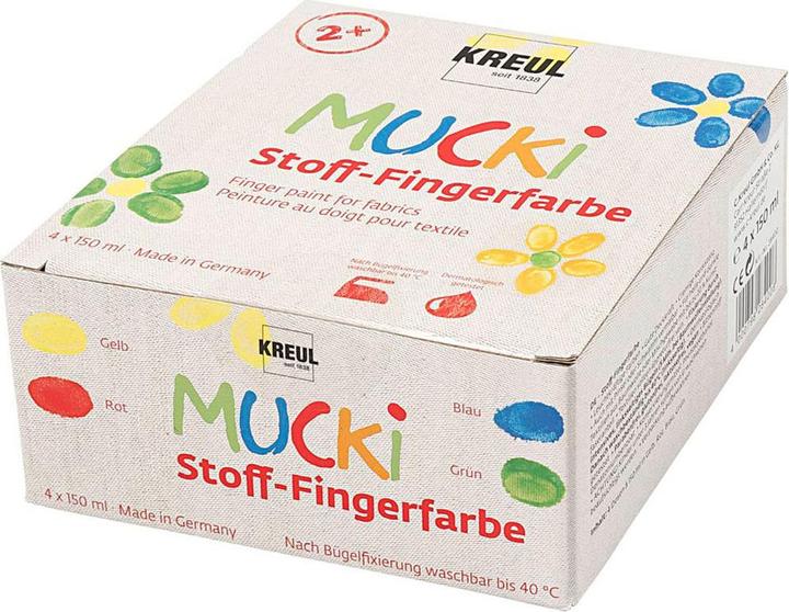 Actual product image Kreul Mucki finger paint textile 4 pcs. set (Yellow, Red, Blue, Green, 600 ml)