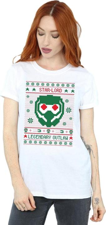 Actual product image Womens/Ladies Guardians Of The Galaxy Vol. 2 Star Lord Fair Isle Cotton Boyfriend T-Shirt (XL)