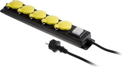 Actual product image AW Tools AWTOOLS PRZEDŁUŻACZ WARSZTATOWY CZARNY 5 GNIAZDA 5,0m Z UZIEMIENIEM, WYŁĄCZNIK IP44 3x1,5mm (5 m)