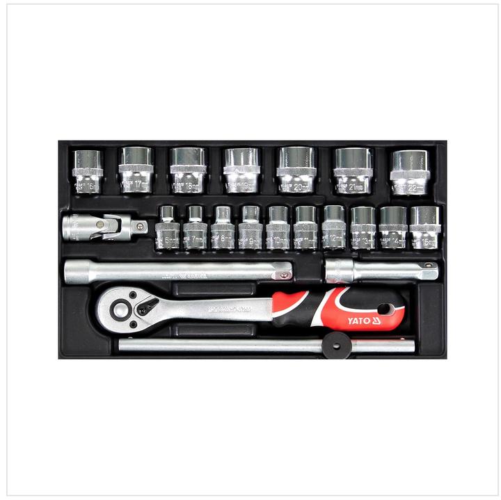 Produktbild Yato YT-38561 Werkzeugkasten Steckschlüssel Satz 22 tlg. 3/8" mit Knarre (3/8")
