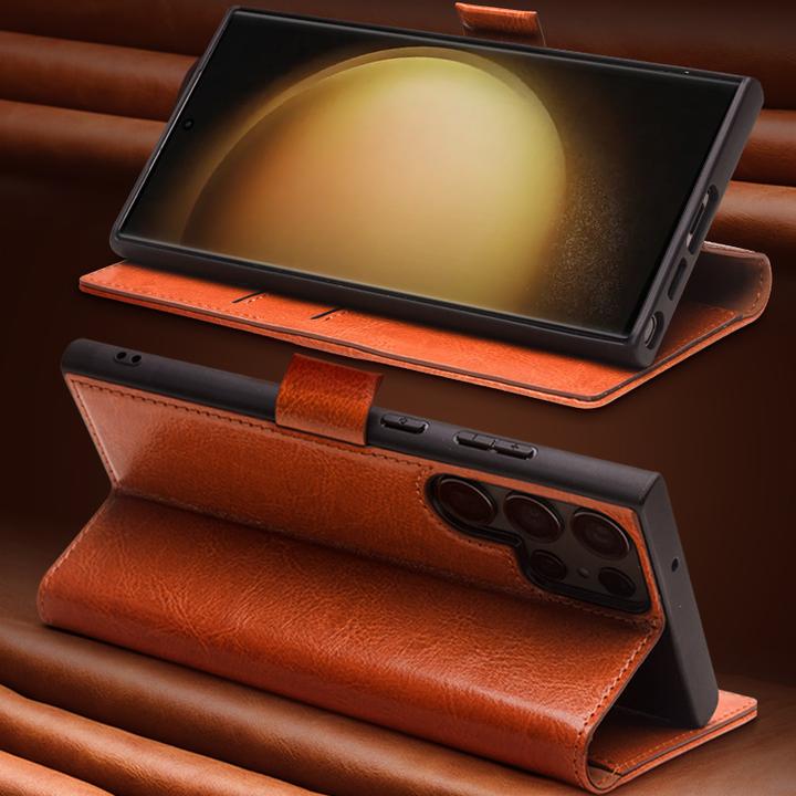Produktbild QiAlino Hülle Flip mit magnetischem Verschluss Dunkelbraun (Samsung Galaxy S25+)