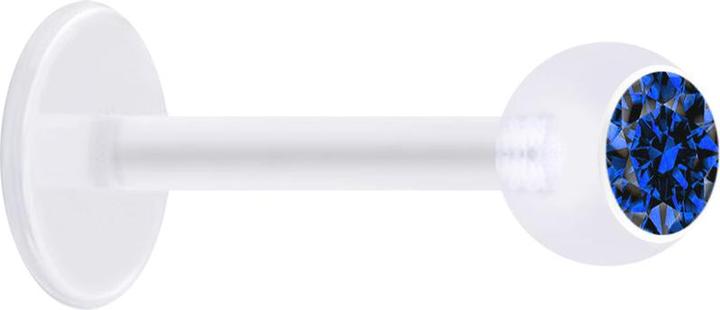 Star Piercing Micro Labret transparent mit Kugel und Kristall dunkelblau (ohne Messing, Bioflex)