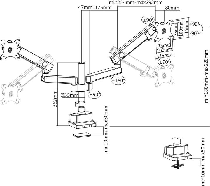 Actual product image V7 Professional dual monitor mount with touch adjustment (Table, 32")