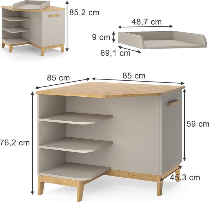 Produktbild VitaliSpa Wickelkommode Malia, Cashmere-Eiche, 85 x 85.2 cm mit Tür