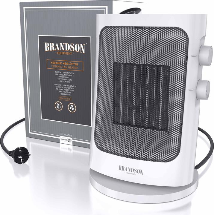 Produktbild Brandson Keramikheizlüfter 1500 W, Keramik Heizlüfter mit Tragegriff & Oszillation, Badezimmer Heizung (1500 W)