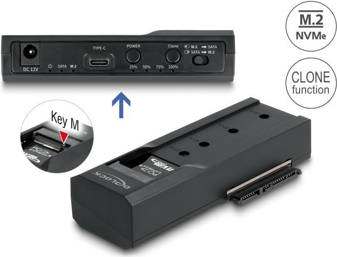Actual product image Delock USB Type-C converter for 1 x M.2 NVMe SSD + 1 x SATA SSD / HDD with clone function