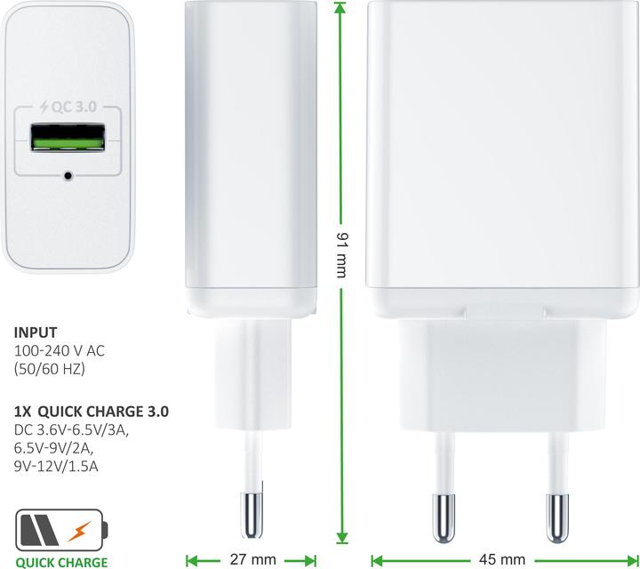 Immagine prodotto Aplic Caricatore USB 3000 mA, alimentatore con funzione di ricarica rapida, Quick Charge 3.0, Smart (18 W)