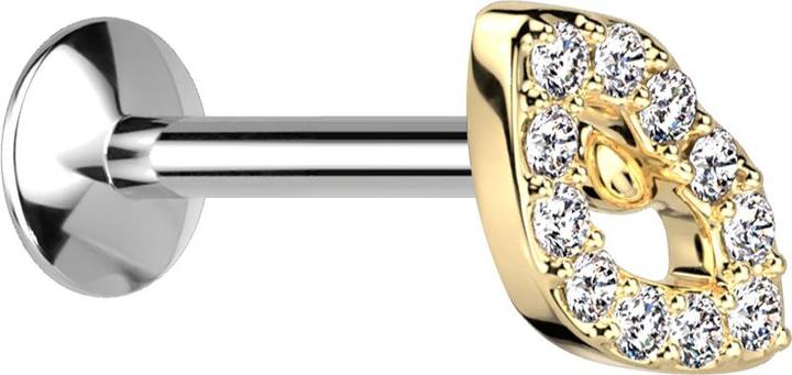 Actual product image Star Piercing Micro Threadless UFO Labret silver mouth gold-plated crystals silver (Surgical steel 316L, Brass)