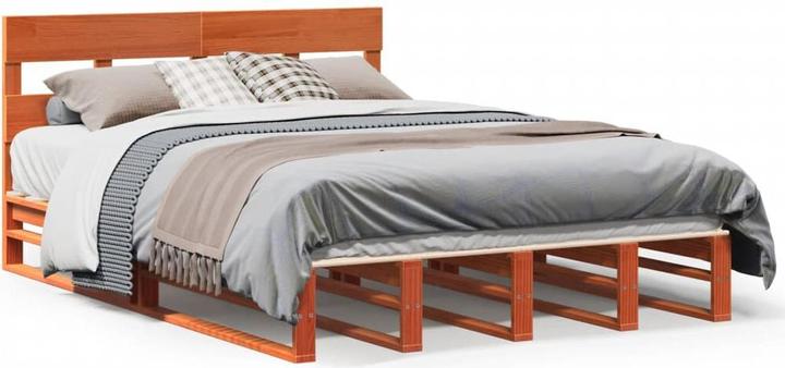 Produktbild VidaXL Massivholzbett Holzbett Bett Palettenbett mit Kopfteil 120x190cm Kiefer (120 x 190 cm)