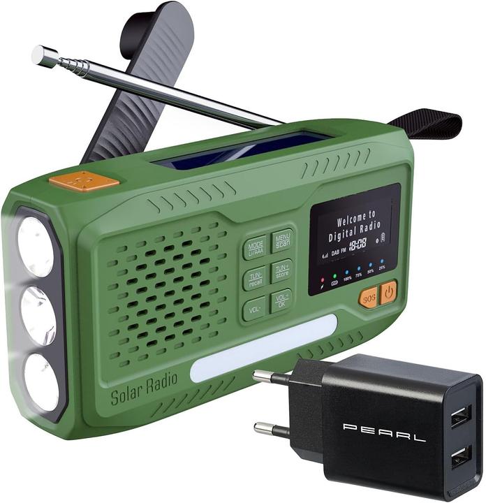 Actual product image Infactory Mobile DAB+ crank radio with EWF, solar panel, LED and USB power supply unit (DAB+, VHF, Bluetooth)