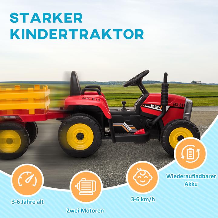 Produktbild Swisshandel24 Kinderelektro-Traktor mit Anhänger, Fernbedienung, MP3, Scheinwerfer, 3-6KM/H, Rot