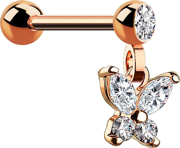 Actual product image Star Piercing Micro Barbell rosegold mit Kugel und Anhänger Schmetterling (Brass, Surgical steel 316L)