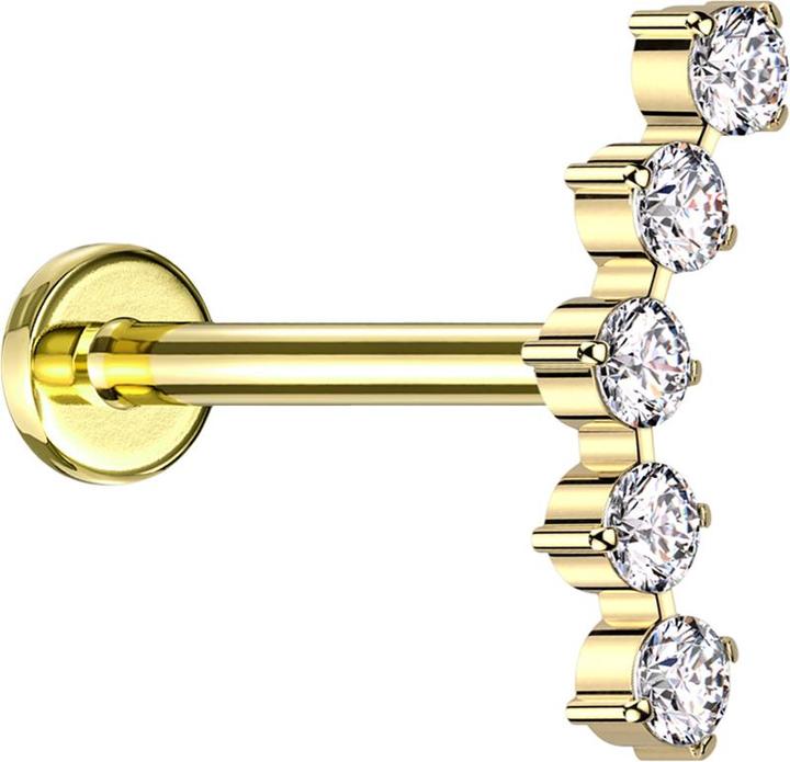 Image du produit Star Piercing Micro Labret femelle doré courbé doré cinq cristaux ronds argentés (sans laiton, Titane G23)