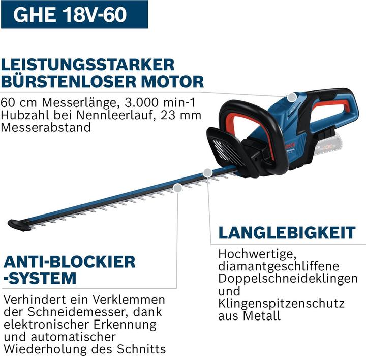 Image du produit Bosch Professional GHE 18V-60 Professional (Taille-haies sans fil)
