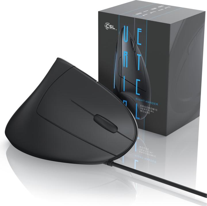 Actual product image CSL Vertical USB mouse wired, optical vertical mouse, prevention of mouse arm/tennis elbow (RSI) (Cable)