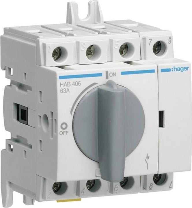 Image du produit Hager Interrupteur-sectionneur 4 pôles HAB406 63A pour rail DIN ou plaque de montage (4 pôles)